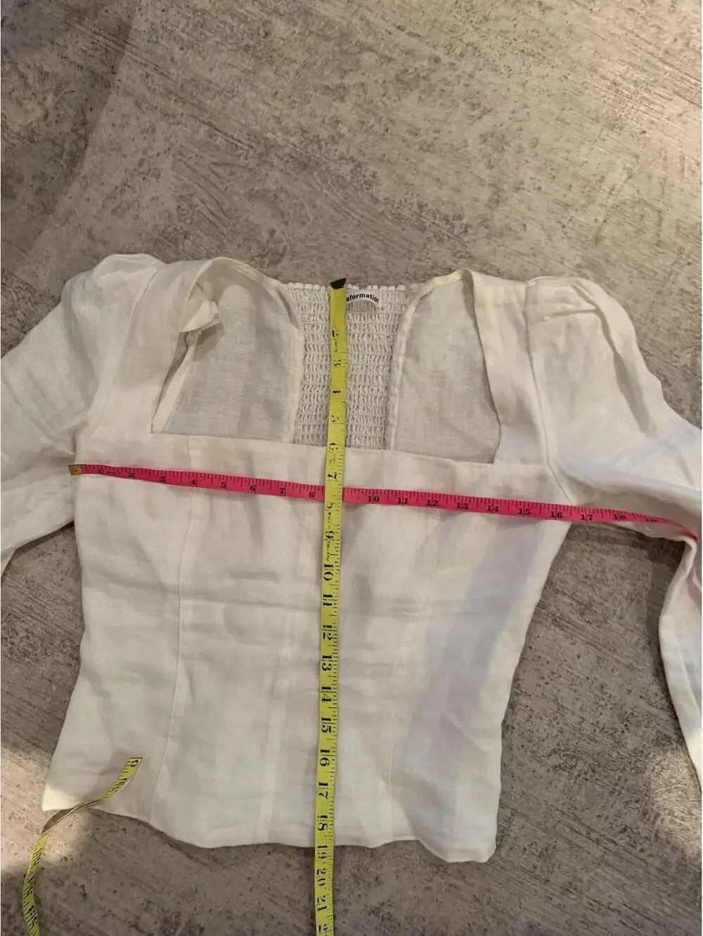 Reformation 100% Linen White Stilton Square Neck Ruched back side zip top 6